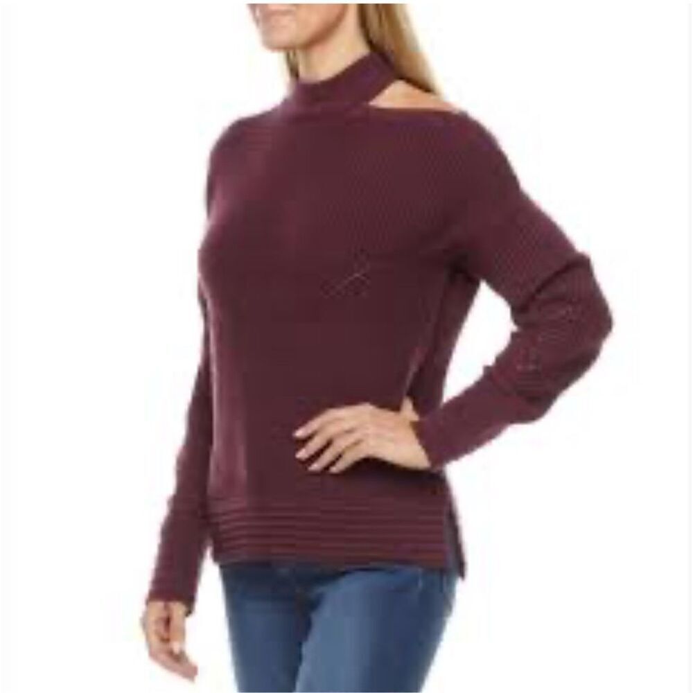 WORTHiNGTON NWT Women’s Peek A Boo Shoulder Crew Neck Sweater Burgundy Size L